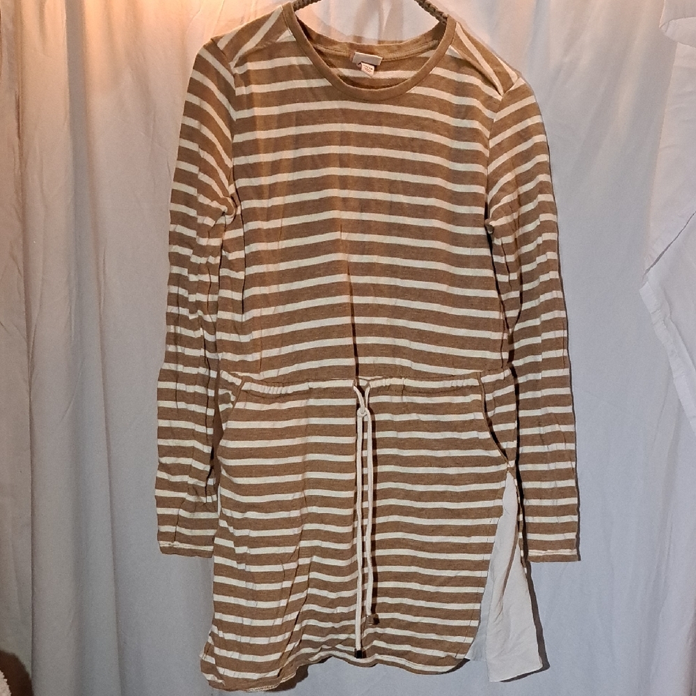 Merona Brown and White Striped Long Sleeve Dress Fits Oversized